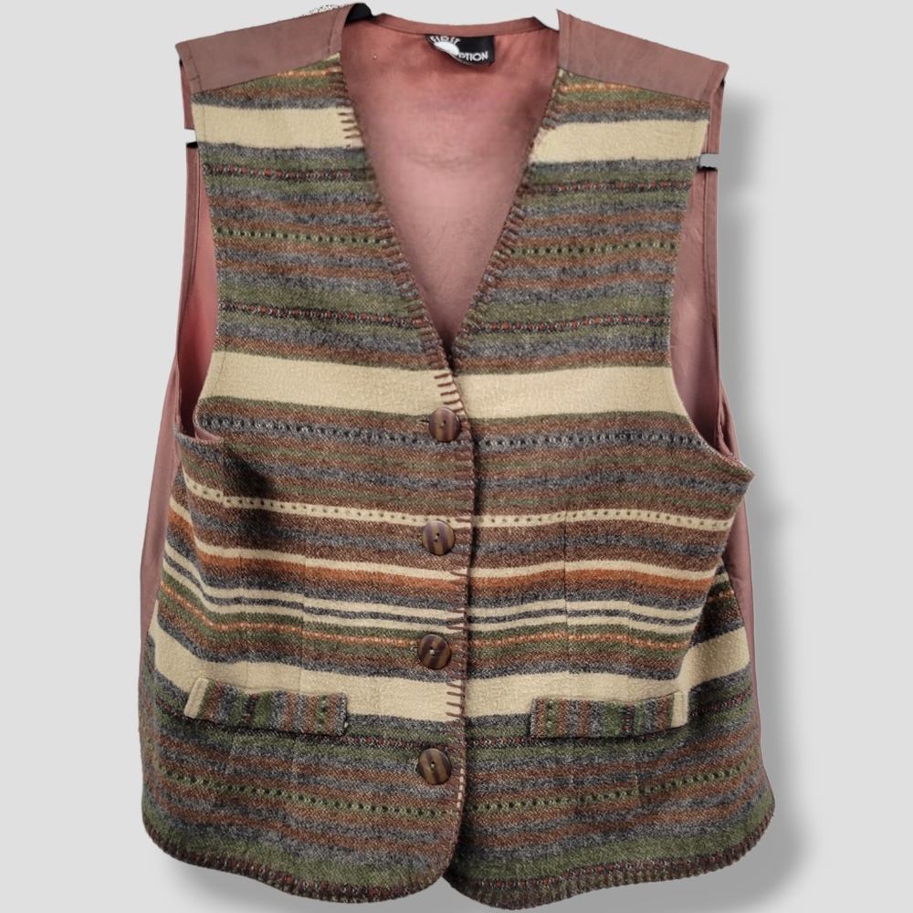 VINTAGE 90s FIRST OPTION Button Front Vest Brown